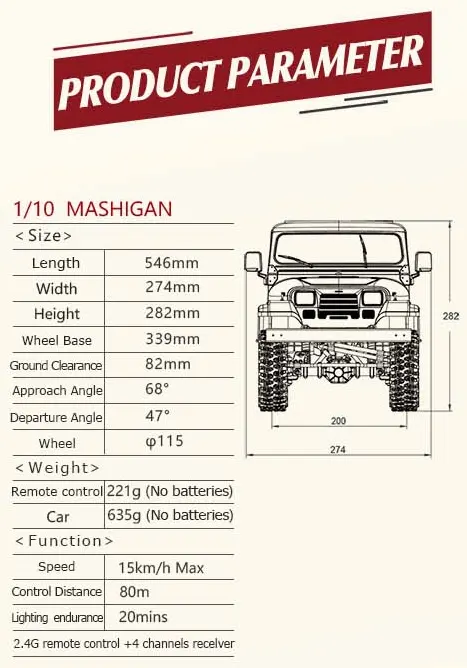 ROCHOBBY 1:10 Mashigan RS Red 4WD Rock Crawler RC - Imagen 15