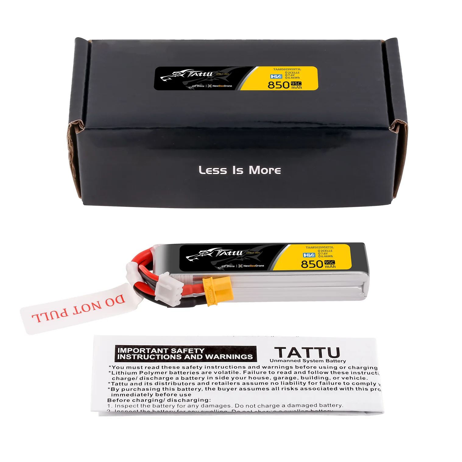 Tattu 2S 850mAh 95C 7.6V HV LiPo XT30 Long Pack - Imagen 2