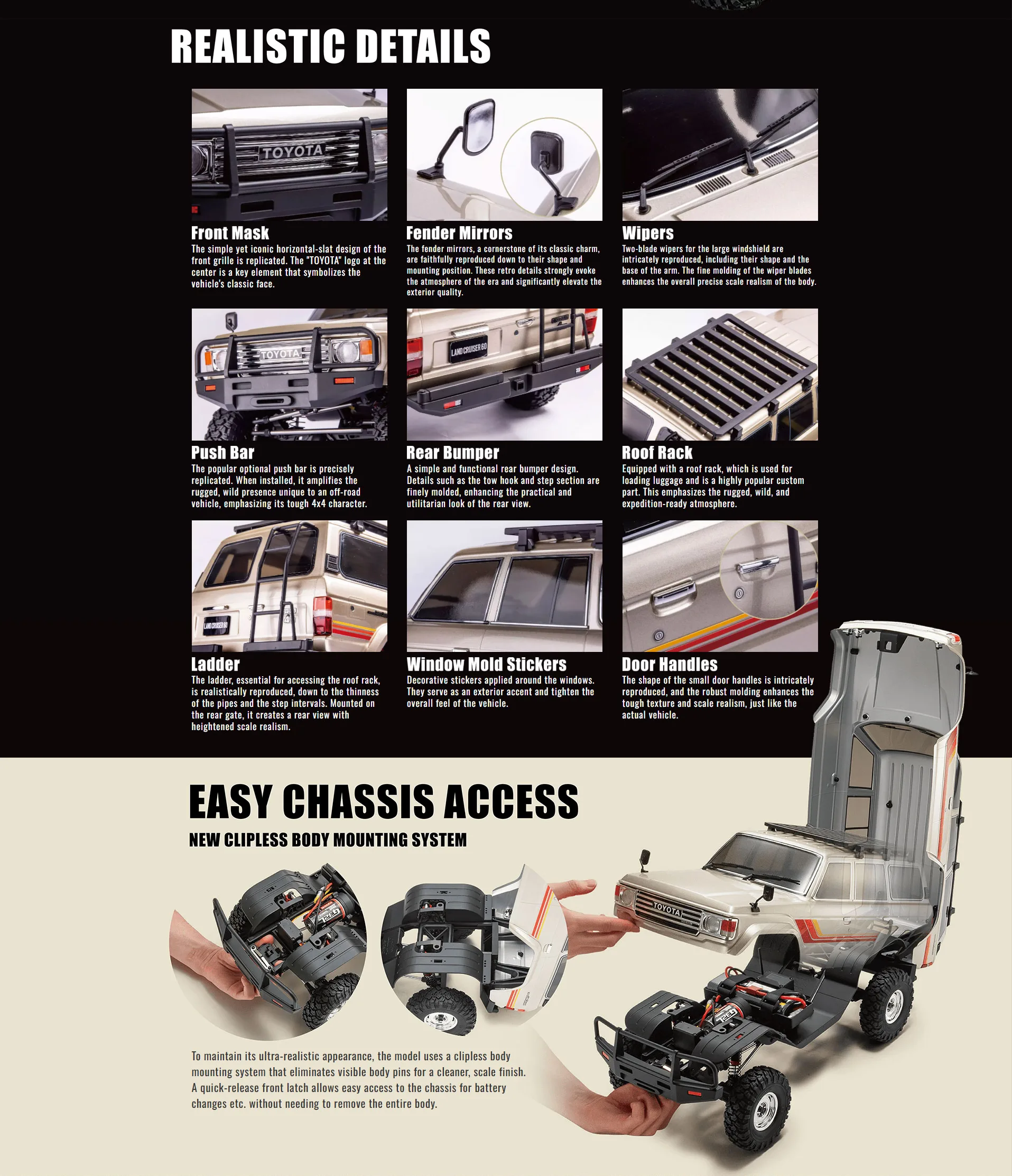 Kyosho KC10 Toyota Land Cruiser 60 detalles de la carrocería